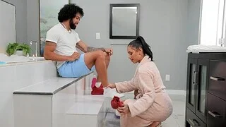 Camila Cortez having fun while licking her boyfriend's feet