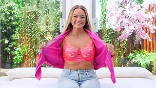 Alexis jerks a unearth beside her big boobs before fucking on the sofa